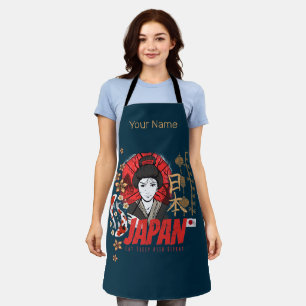 Tablier Japon Vintage Geisha avec drapeau Koi et Lotus Sou