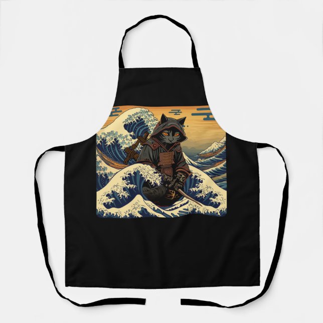 Tablier Japonais Rétro Samurai Chat La Grande Vague Par Ho (Recto)