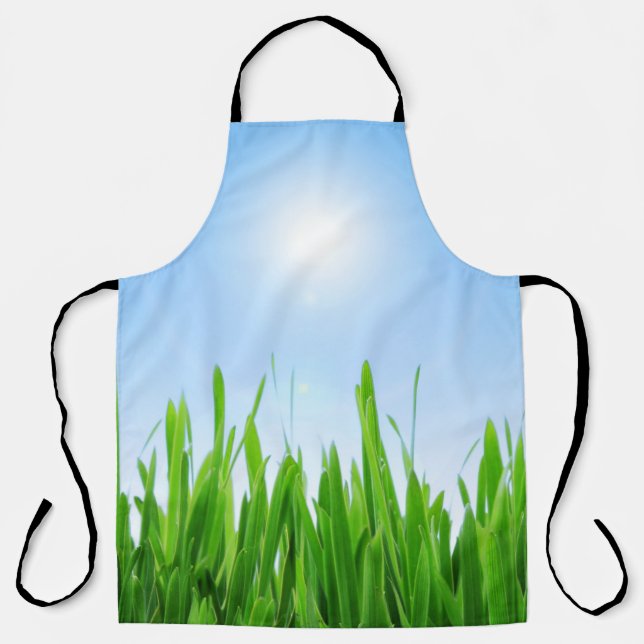 Tablier Jardin à l'herbe verte avec conception de ciel ble (Recto)