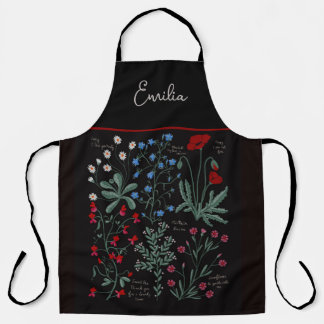 Tablier Jardin botanique noir fleur sauvage romantique fle
