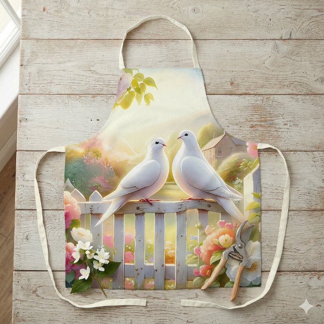 Tablier Jardin de Cottage aux Colombes Blanches (White Doves Cottage Garden Apron)