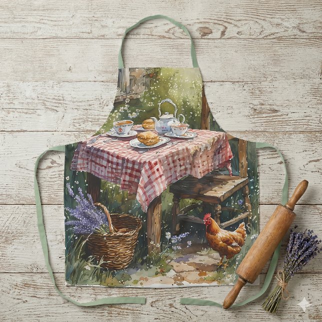 Tablier Jardin de Cottage Matinée Thé Aquarelle (Cottage Garden Tea Morning Watercolor Apron)