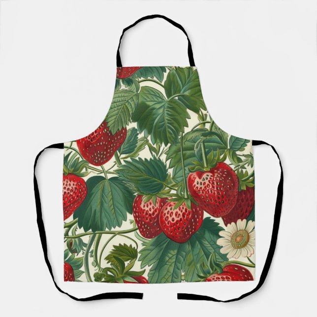 Tablier Jardin de cottage vintage Botanique Fraise  (Recto)