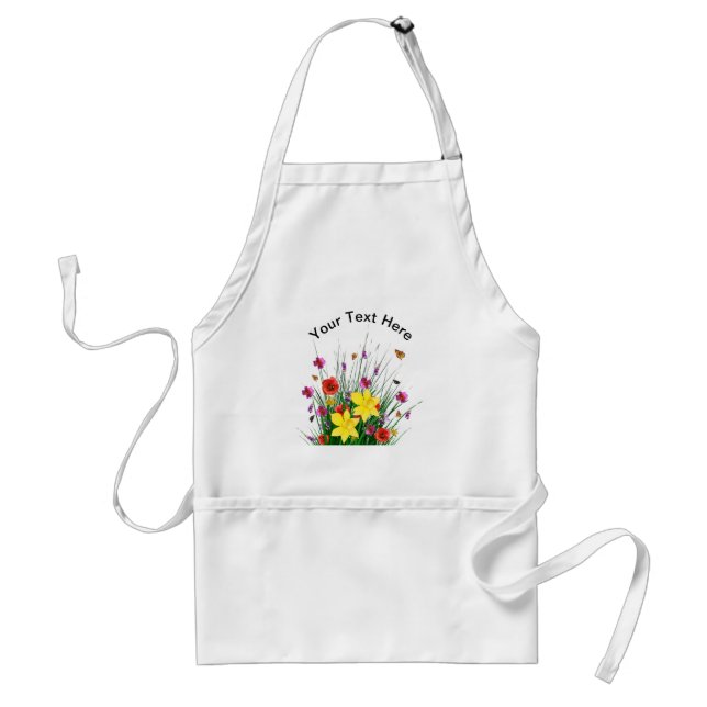 Tablier Jardin de fleurs avec votre texte Apron blanc (Devant)