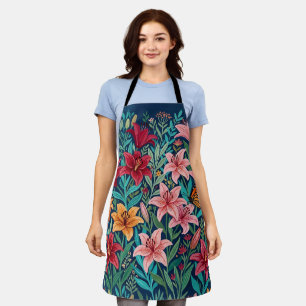 Tablier Jardin de Lis Colorés Abstraits Papillons