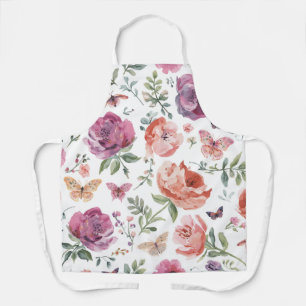 Tablier Jardin de papillons botanique aquarelle florale