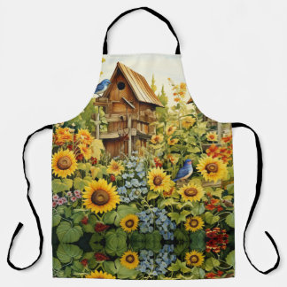 Tablier Jardin de tournesols avec nichoirs à oiseaux
