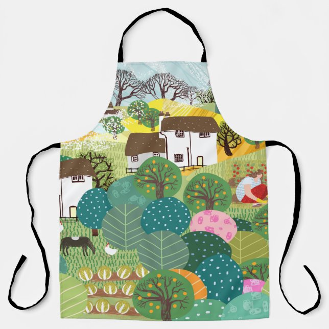 Tablier Jardin, ferme, nature et campagne. illu vintage (Recto)