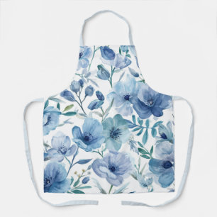 Tablier Jardin floral aquarelle botanique bleu