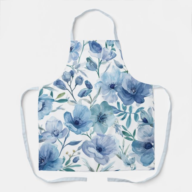 Tablier Jardin floral aquarelle botanique bleu (Recto)