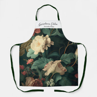 Tablier Jardin Floral vintage Elégant Peony Green Ivory