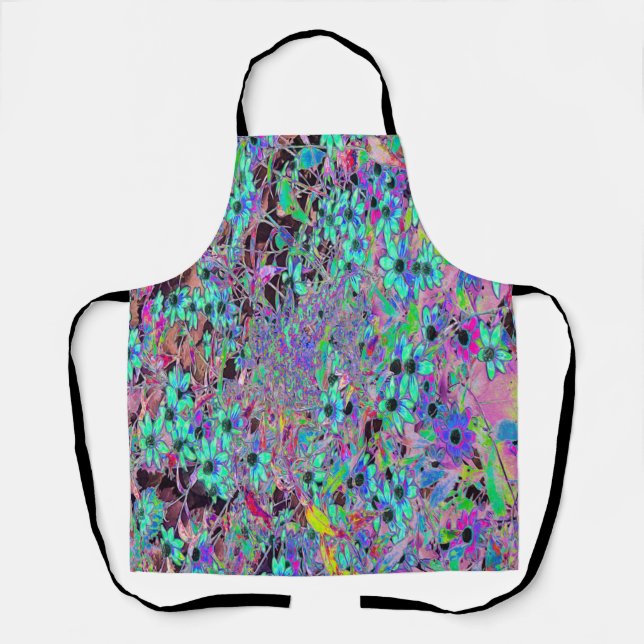 Tablier Jardin Violet avec Fleurs Aquamarine Psychédélique (Recto)
