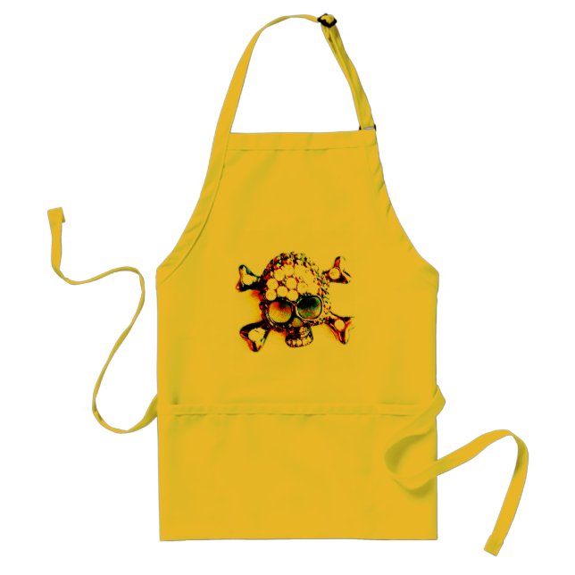 TABLIER JAUNE DE CRÂNE ET DE NÉON D'OS CROISÉS (Devant)