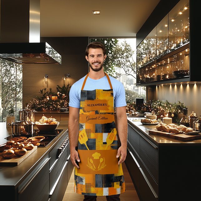 Tablier Jaune et Orange Abstrait - Cuisine Moderne et Auda (Créateur téléchargé)