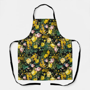 Tablier Jaune et rose vintage rose jardin nuit motif