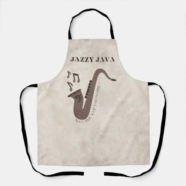 Tablier Jazzy Java-Grains de Café-Saxophone- (Recto)