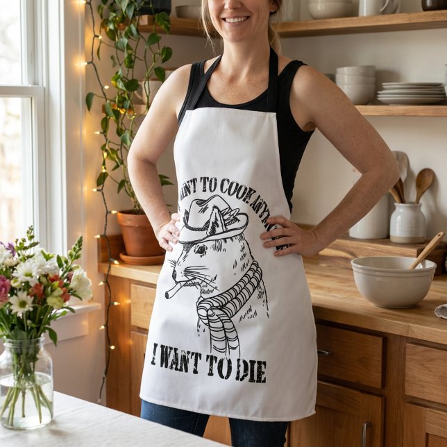 Tablier Je Ne Veux Plus Cuire Que Je Veux Mourir (Funny Kitchen Burnout Quote Apron for Home Cooks and Bakers)