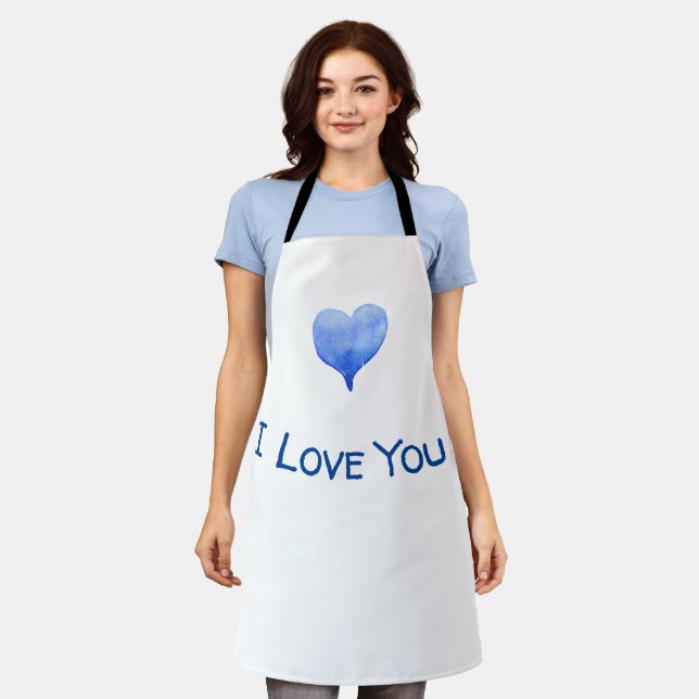 Tablier Je t'aime Cute Blue Heart Valentine (Porté)