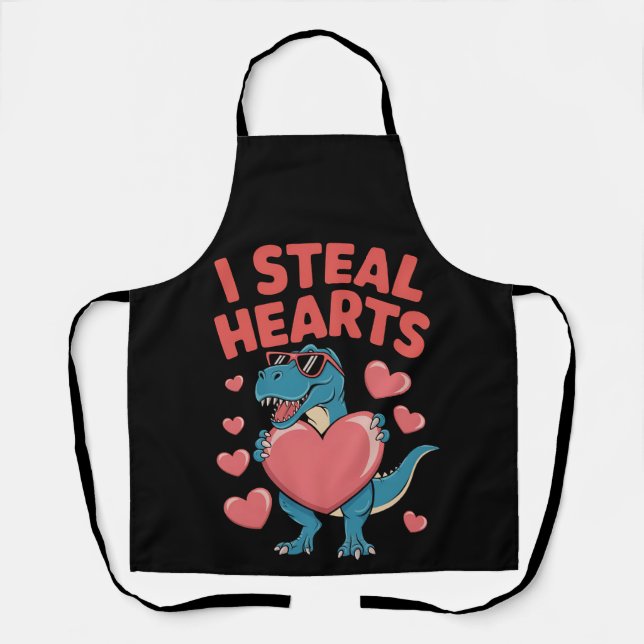 Tablier Je vole des cœurs T Rex Dinosaure Saint-Valentin (Recto)