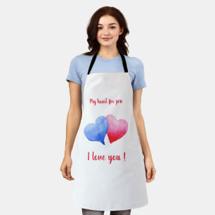 Tablier Je vous aime aquarelle rouge et bleu coeur