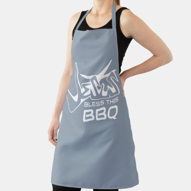 Tablier Jésus bénisse ce BBQ Dusty Blue (Insitu)