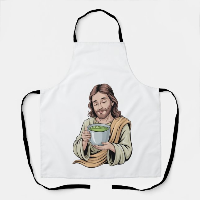 Tablier Jésus buvant un matcha chrétien  (Recto)