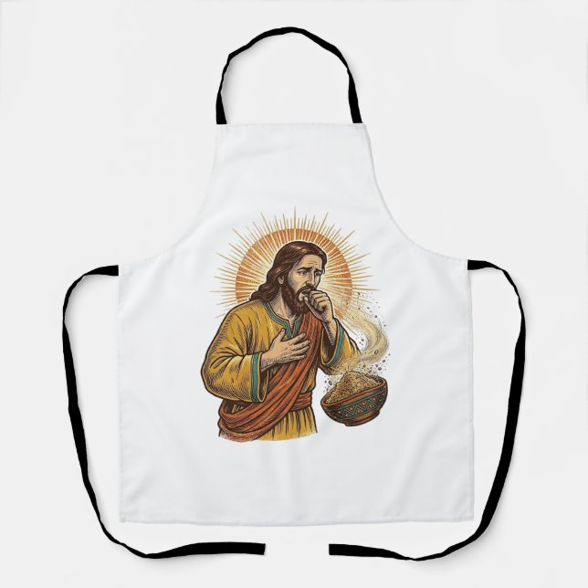 Tablier Jésus étouffé par miette de croustille de tortilla (Recto)