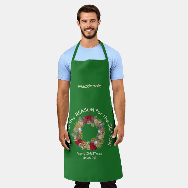 Tablier JÉSUS FÊTE VERT EST LA RAISON DE Noël Apron (Porté)