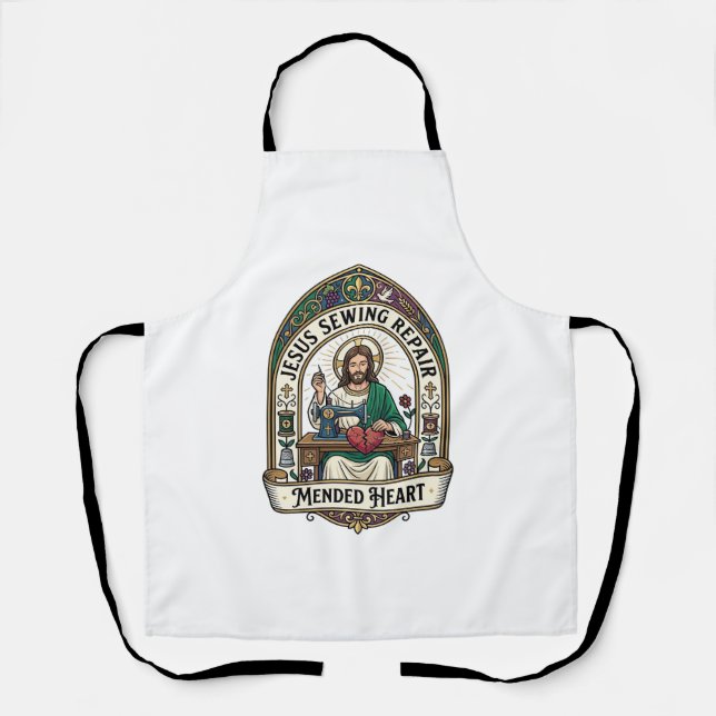 Tablier Jésus Réparation de Couture Cœur Réparé Jésus Répa (Recto)