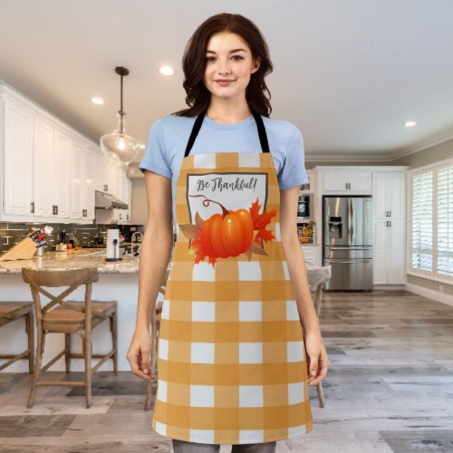 Tablier Jeu de grâce Citrouille Orange Buffalo Plaid Apron (Orange Thanksgiving Pumpkin Buffalo Plaid Apron)