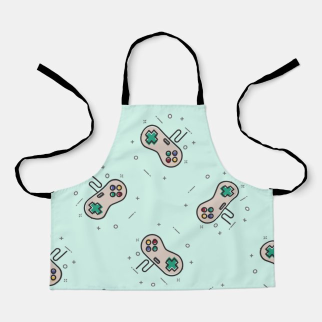 Tablier Jeu gris joystick sur bleu (Recto)