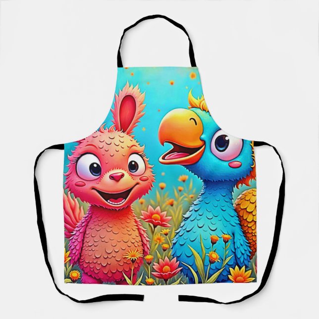 Tablier Joli Art de Perruche Lapin de Dessin Animé (Recto)
