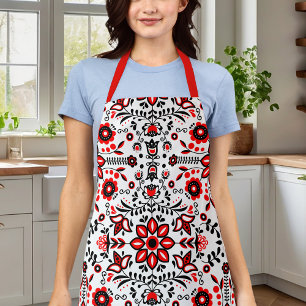 Tablier Joli Bandana Floral Scandinave Noir et Rouge