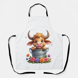 Tablier Joli bébé vache des Highlands avec des fleurs Veau