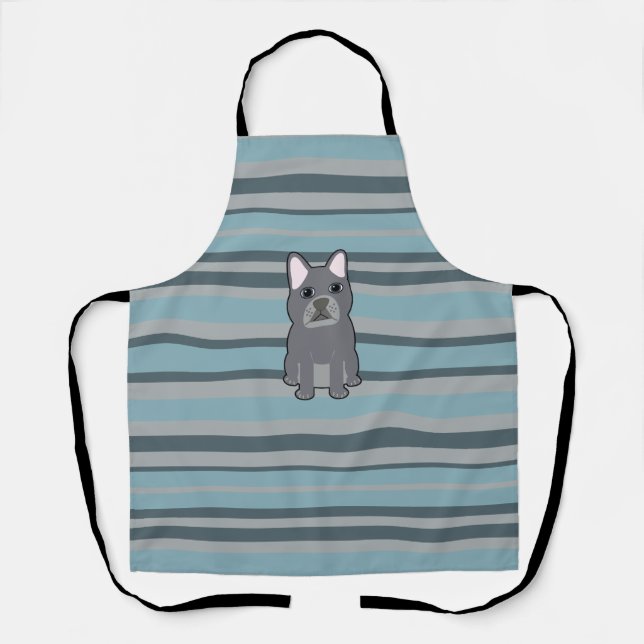 Tablier Joli Bouledogue Français rayé bleu (Recto)