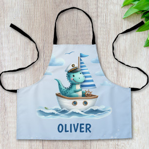 Tablier Joli capitaine nautique dinosaure bleu personnalis