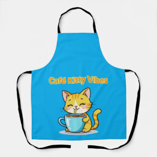 Tablier **Joli Chat au Café – Adorable Chat Buvant du Café