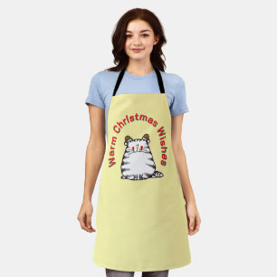 Tablier Joli Chat Grassouillet Deux Chapeaux de Noël Vœux
