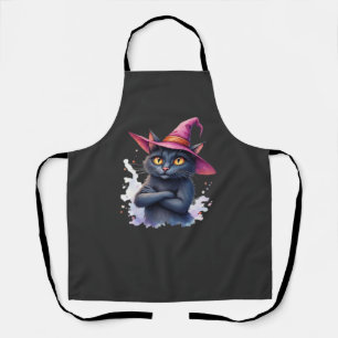 Tablier Joli chat noir avec chapeau de sorcière � Illustra