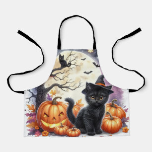 Tablier Joli chat noir et citrouilles d'Halloween