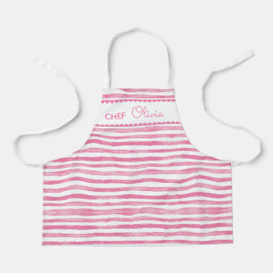 Tablier Joli Chef Personnalisé à rayures roses à l'aquarel