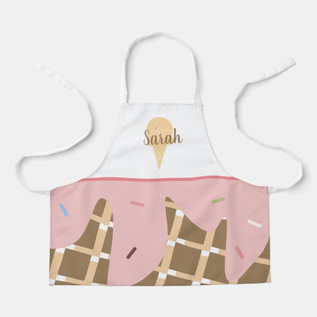 Tablier Joli cône de glace fondant rose pailleté rose (Recto)