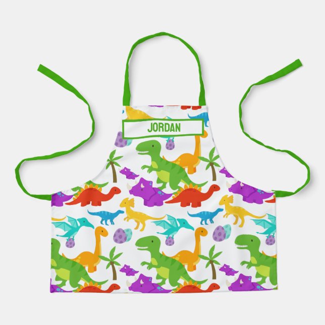 Tablier Joli Dinosaure Vert Violet Enfants Préhistorique (Recto)