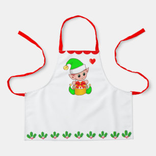 Tablier Joli elfe de Noël et décoration de feuille de baie