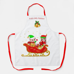 Tablier Joli elfe de Noël sur un traîneau avec des cadeaux