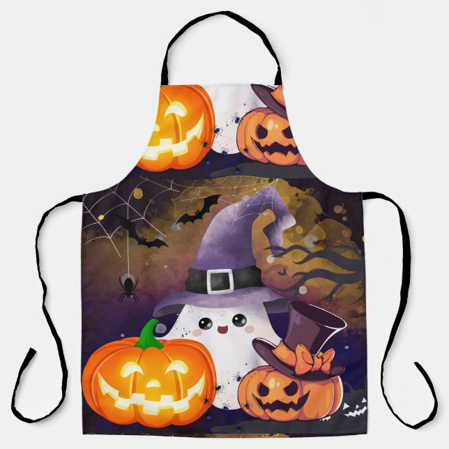 Tablier Joli fantôme d'Halloween avec chapeau de sorcière  (Recto)