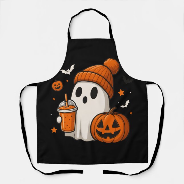 Tablier Joli fantôme d'Halloween avec citrouille et boisso (Recto)