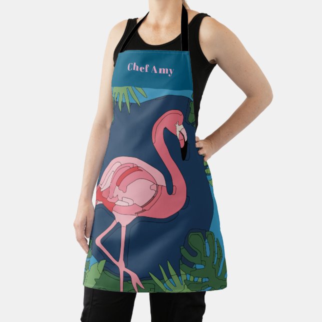 Tablier Joli Flamant rose rose avec nom (Insitu)