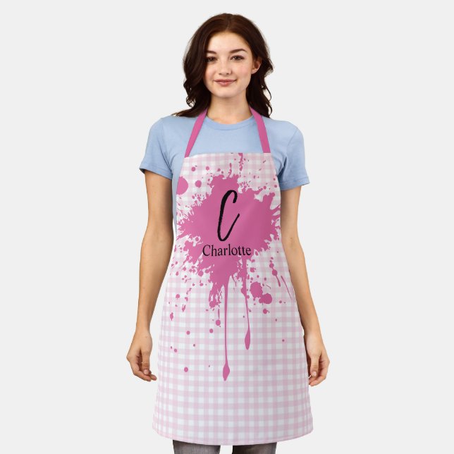 Tablier Joli Gingham Rose Pastel (Porté)