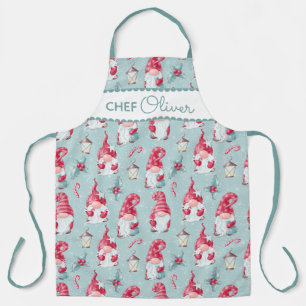 Tablier Joli Gnome de Noël Chef Pâtissier Nom Personnalisé